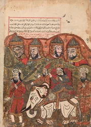 Prinsen, der er blevet udråbt til konge, er paraderet gennem byen på et hvidt..., 1700-tallet.