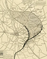 The Ypres Salient før og efter det andet slag ved Ypres..., Første Verdenskrig, 1915, c1920.