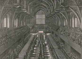 Banketten i den store sal i Palace of Westminster... kroningen af Jakob 2. i 1685, 1902.