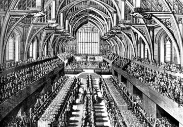 Jakob 2.s kroningsceremoni i Westminster Hall, London, 1685, omkring 1905