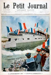 Opsendelsen af den pansrede krydser Leon Gambetta, Frankrig, 1901