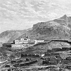 Moskeen og det ødelagte kvarter af Bayazid Dogubayazit, Tyrkiet, 1895