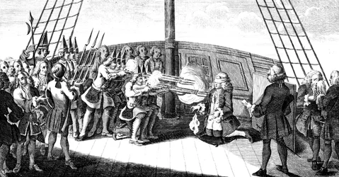 Skyderiet af admiral Byng om bord på Monarque, 1757