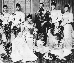 Bryllupsgruppen af King George og Queen Mary, 6. juli 1893