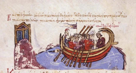 Thomas Slaveren flygter til arabernes miniature fra Madrid Skylitzes, 11.-12. århundrede