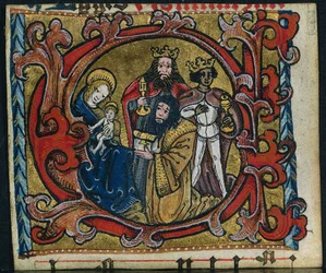 Tre stiklinger fra et missal: Indledende C med tilbedelse af magi, ca. 1470-1500.