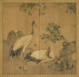 Tre traner under et træ, Edo-perioden, 1615-1868.