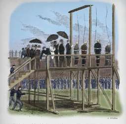 Tre mænd og en kvinde hængt for mordet på Lincoln, ca. 1865, 1938