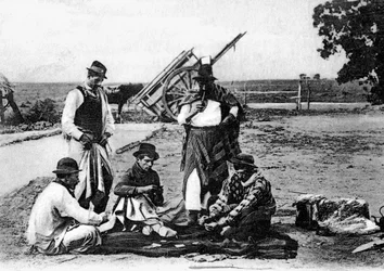 Tre mænd, der spiller kort, Uruguay, omkring 1900-tallet