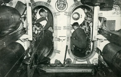 Torpedorør af en britisk ubåd, Anden Verdenskrig, 1945.