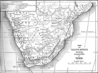 Stammekort over Sydafrika, c1880