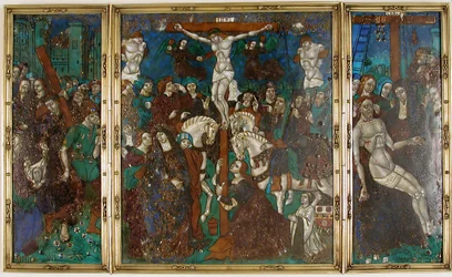 Triptykon med Vejen til Golgata, Korsfæstelse og Nedstigning fra korset, fransk, 1500-tallet.