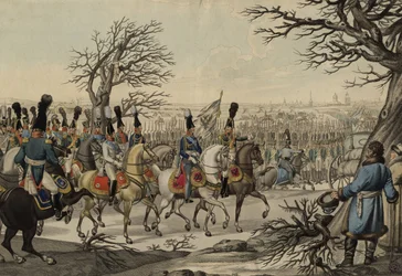 Zar Alexander I og kong Frederik Vilhelm III før tropperne, ca 1813