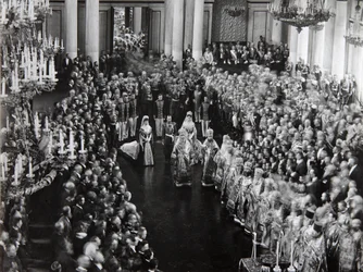Zar Nicholas II ved åbningsceremonien for den første Duma, Skt. Petersborg, Rusland, 1906