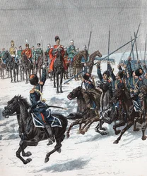 Tsar Nicholas II gennemgår kosakker, den russisk-japanske krig, 1904-5