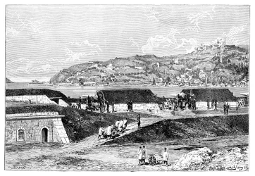 Tyrkiske batterier og indsejlingen til Bosporus ved Sortehavet, Tyrkiet, 1895