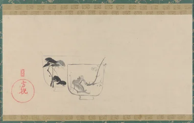 To kopper dekoreret med henholdsvis fyrretræ og blomme, Edo-tid, formentlig 1800-tallet.