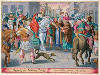 To munke præsenterer silkeorme smuglet fra Kina til den byzantinske kejser Justinian, 6. århundrede