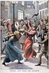 To kvinder kæmper med sandsække, 1903