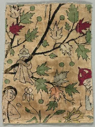 Fløjlsfragment, Khusrau ser Shirin badning, 1550-99.