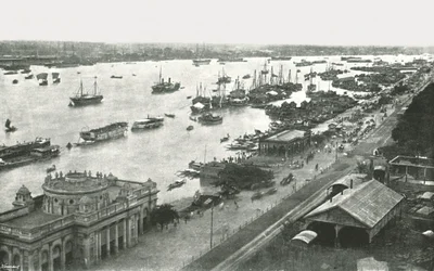 Udsigt fra Hooghly Bridge, Calcutta, Indien, 1895.