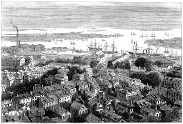 Udsigt over Boston fra Bunkers Hill, Massachusetts, c1770