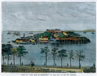 Udsigt over øen Serpents, i Rio de Janeiro-bugten, Brasilien, c1880
