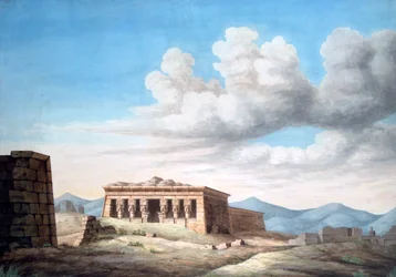 Udsigt over et egyptisk tempel, Dendera, 1800-tallet