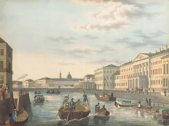 Udsigt over Fontanka-floden i Sankt Petersborg, 1820
