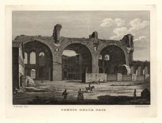 Udsigt over ruinerne af Fredens Tempel eller Vespasians Forum, Tempio della Pace, Rom