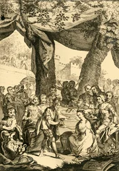 Vortigern King of Britain går ind for Rowena, en saksisk dame..., midten af det 18. århundrede.