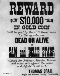 Eftersøgt plakat for de fredløse Sam og Belle Starr, c1880-1886 1954