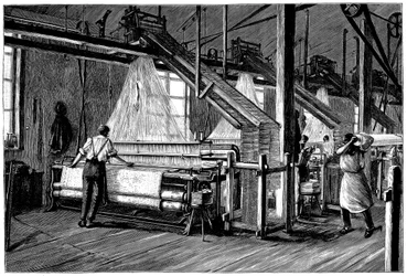 Væveskur udstyret med Jacquard power væve, c1880