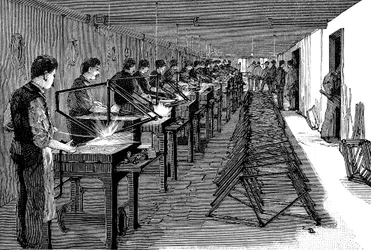 Svejsning af cykelstel i en amerikansk fabrik, 1900