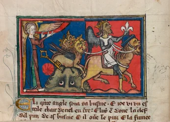 Da den femte engel blæste i sin trompet... Miniature fra: Apocalypse de saint Jean, ca 1320.