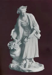 Hvid Chelsea Porcelæn gartner ledsagerfigur, c1770