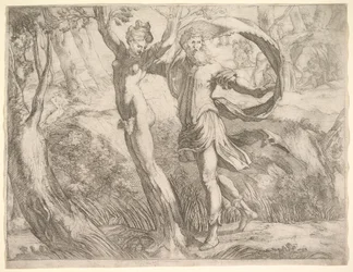 Wilton Album, folio 10a: Priapus og Lotis, ca. 1530-50.