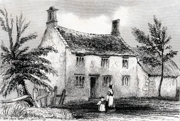 Woolsthorpe Manor, nær Grantham, Lincolnshire, fødested for Sir Isaac Newton, 1840