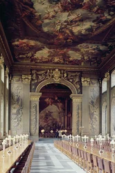 Loft ved indgangen til Painted Hall, Old Royal Naval College, Greenwich, London