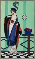 Pelsfrakke med muslintunika fra `Costumes Parisiens af Robert Pichenot, 1913