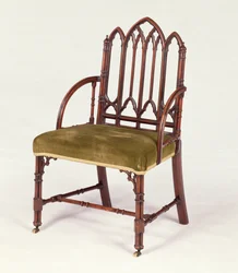 George III mahogni lænestol i gotisk stil, som Robert Manwaring, ca. 1765