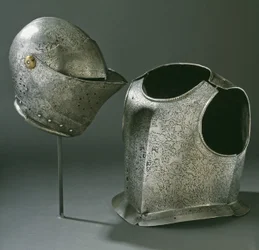 Hjelm og rustning, ca. 1620 (stål)