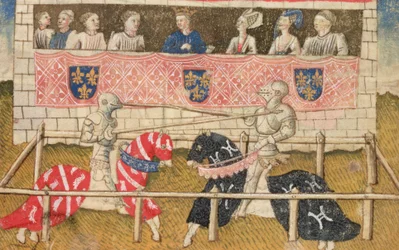 John Chalon af England og Lois de Beul fra Frankrig dyster, fra Royal Armory Manuscript, 1448