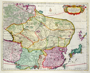 Kort over Mongoliet med Japan og Kina, ca. 1680