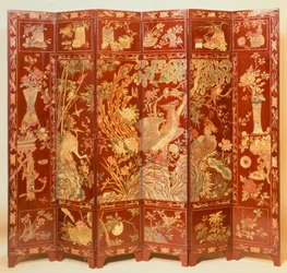 Pastoral scene, (rød lakskærm med forgyldt chinoiserie)