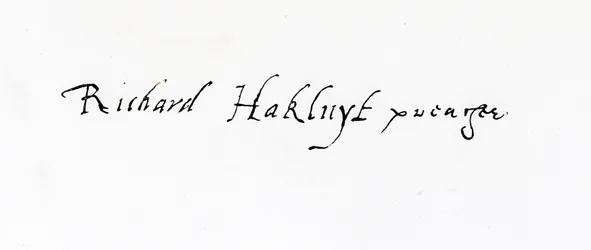 Signatur af Richard Hakluyt (ca. 1552-1616)