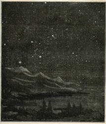 En stjerneklar nat perfekt til at observere himlen. Indgravering fra Camille Flammarions "The Stars and Other Curiosities of the Sky"