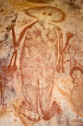 Aboriginal hulemaleri af en Wandjina, Mt Elizabeth Station, Kimberley, Vestaustralien, ca. 2000 f.Kr.