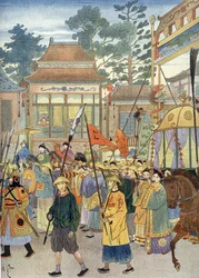 Allegori af den gamle kinesiske hymne: Kejseren i en Palanquin, omkring 1900 (Illustration)