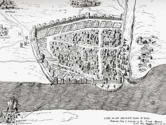 Gammel plan af Kingston upon Hull, East Riding of Yorkshire, England, fra Picturesque History of Yorkshire, udgivet ca. 1900